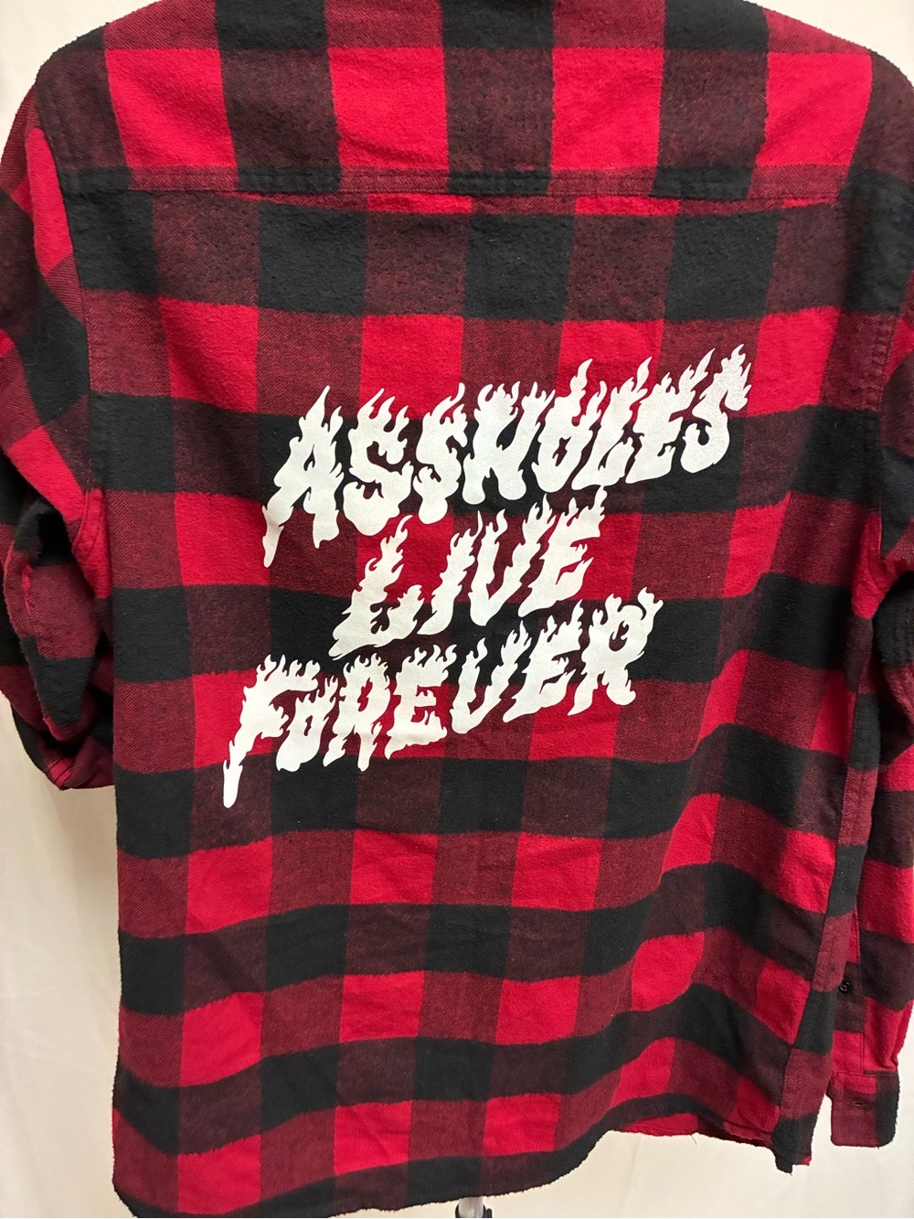 “Assholes Live Forever”Red & Black Buffalo Plaid Kids Flannel Shirt with Graphic